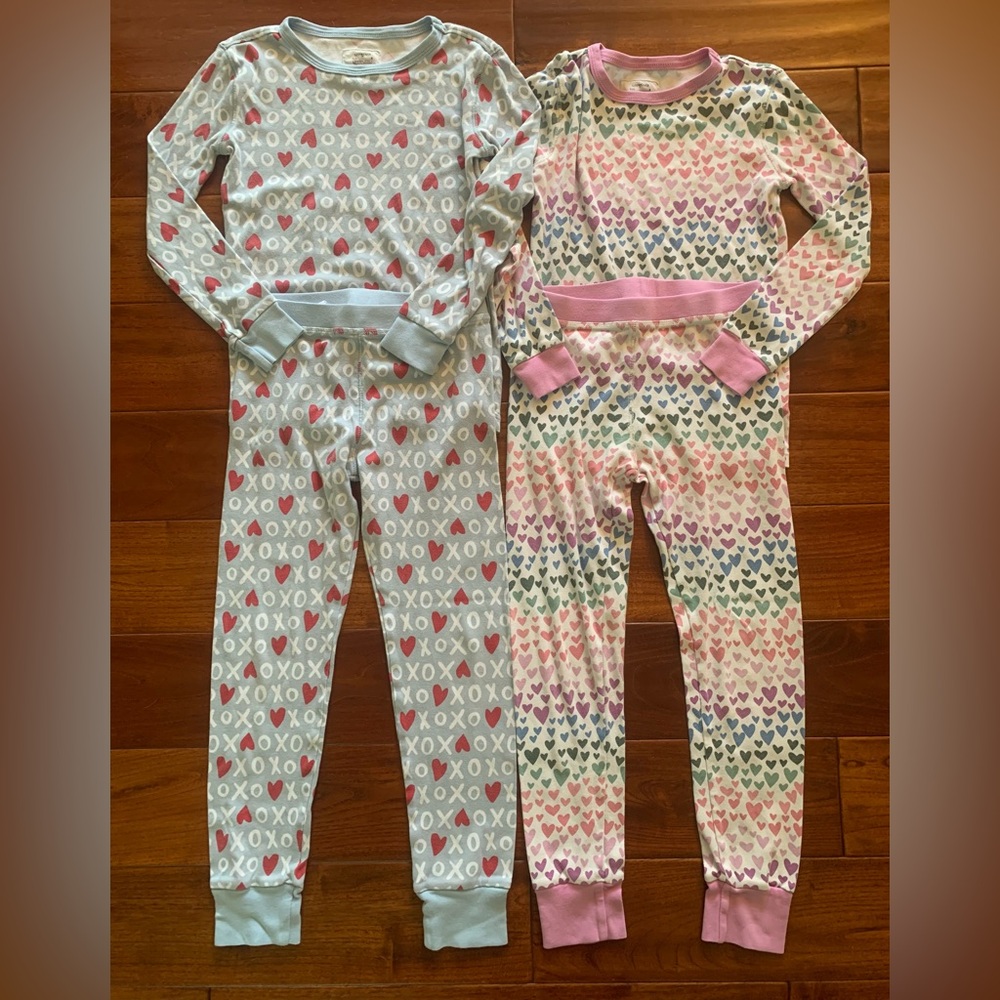 Crewcuts J.Crew Kids Pajama Sets Girls Size 8 Lot Long Sleeve 100% Cotton Hearts